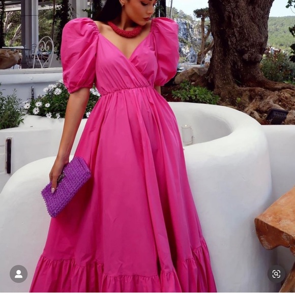 ZARA | NWT FUCHSIA PUFF SLEEVES MIDI DRESS BLOGGERS FAVORITE - Picture 4 of 10
